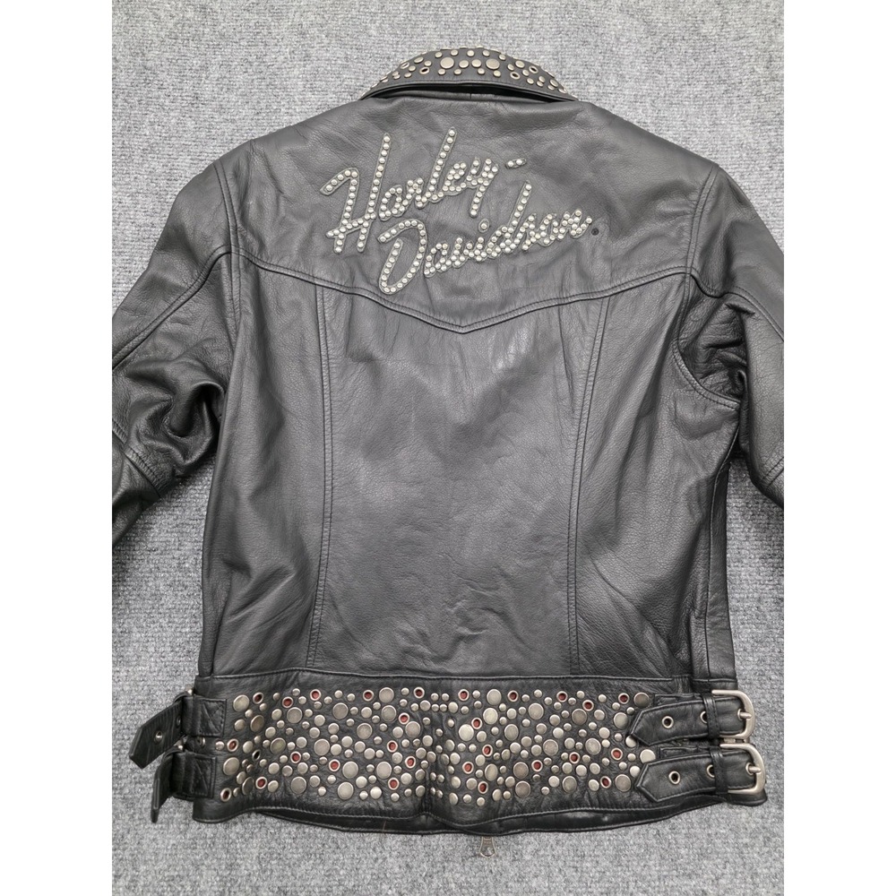 Harley-Davidson Vintage Roxy Studded Black Leather Jacket - Size S - Picture 3 of 13